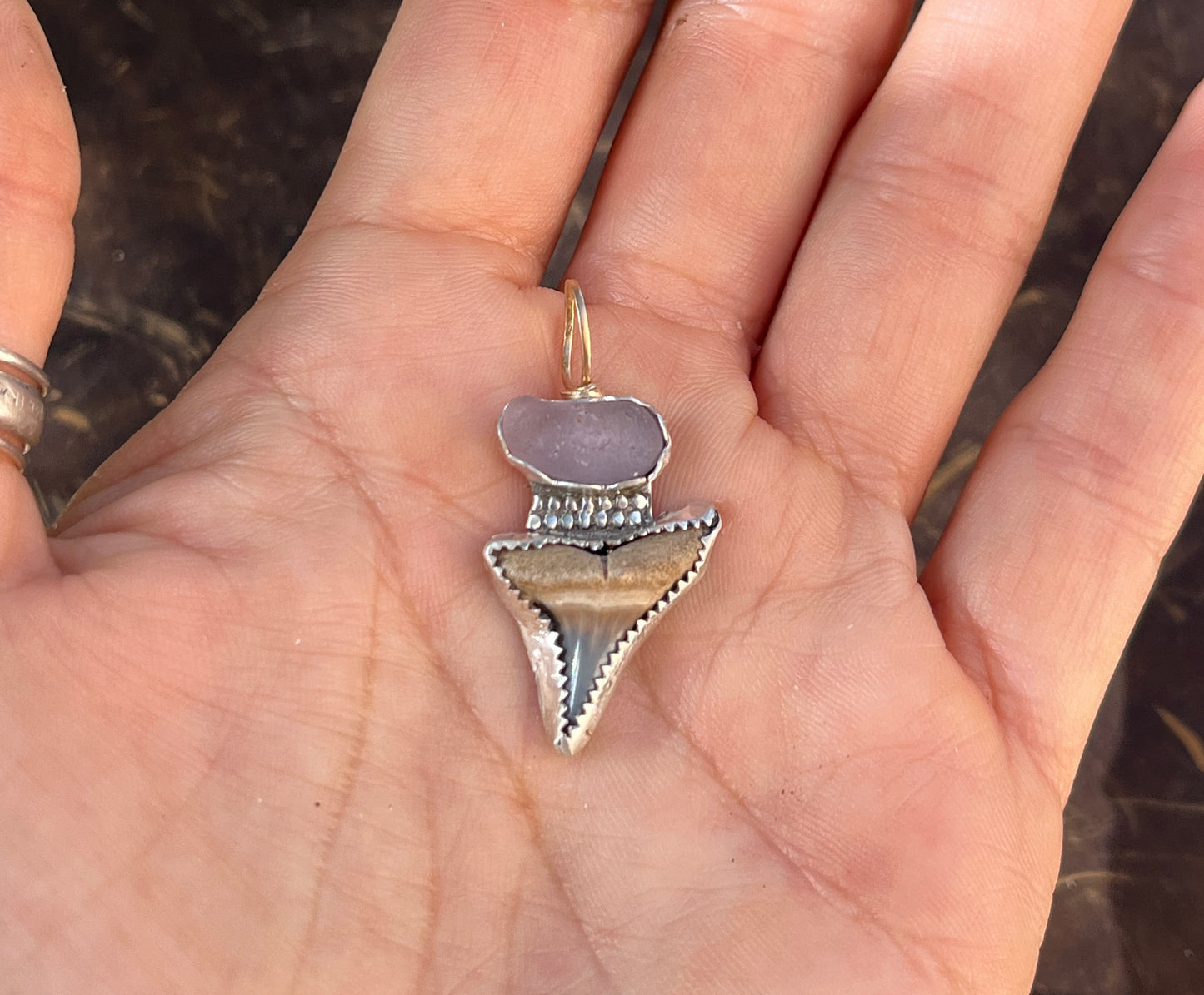 Shark tooth x sea glass pendant