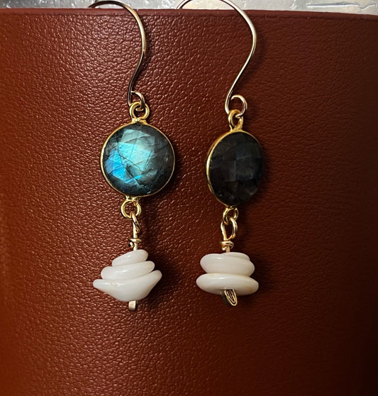 Labradorite + Puka Shell Earrings MTO