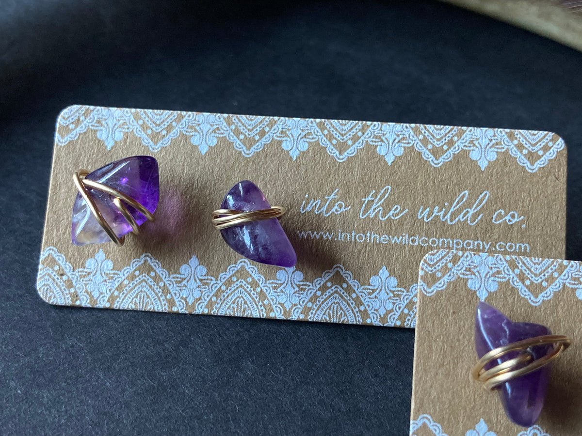 Natural Raw Amethyst Stud Earrings ♢ rts
