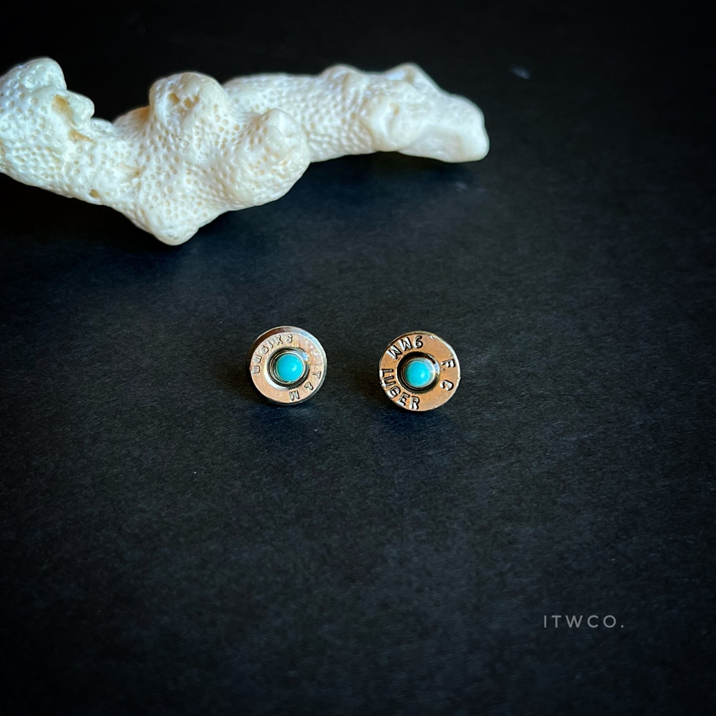 Recycled silver bullet + turquoise studs MTO