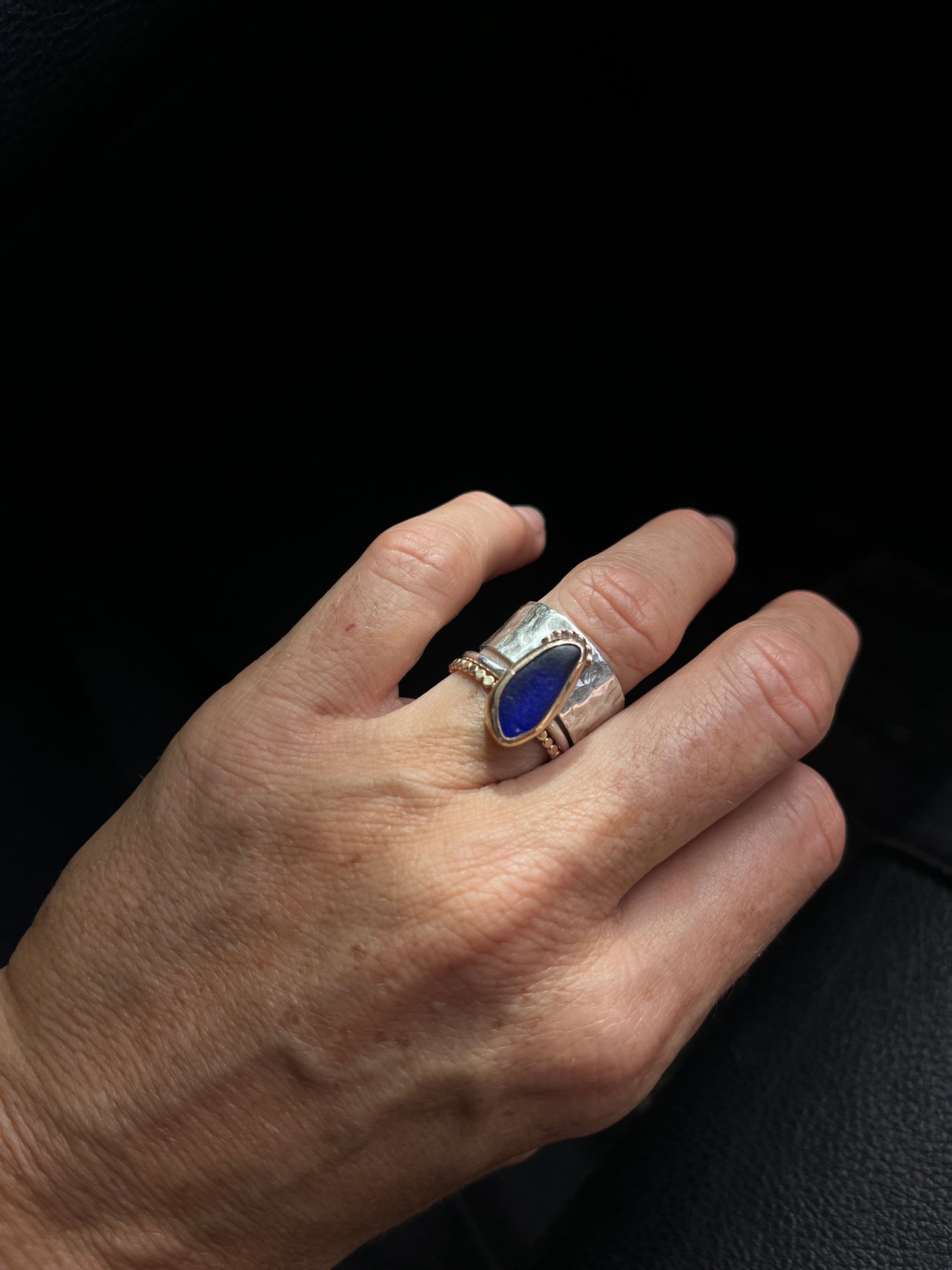Mixed Metal Cobalt Blue Mermaid Tear Ring