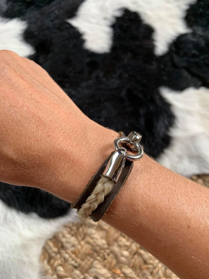 Water Buffalo Leather Horsehair Cuff Bracelet MTO