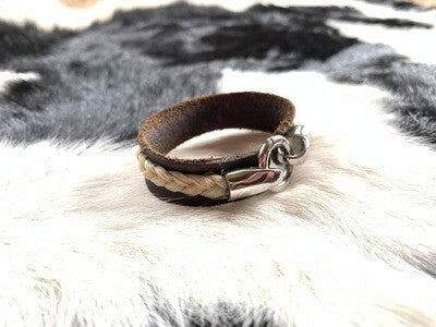Water Buffalo Leather Horsehair Cuff Bracelet MTO