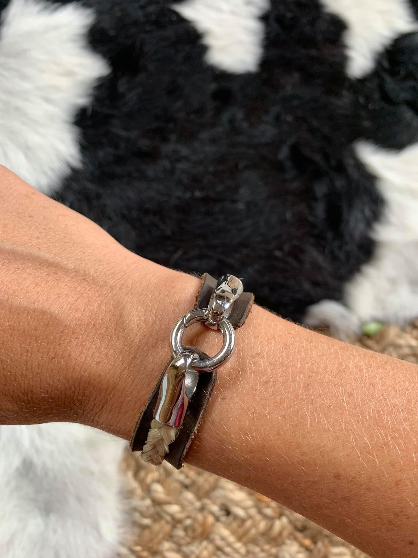 Water Buffalo Leather Horsehair Cuff Bracelet MTO