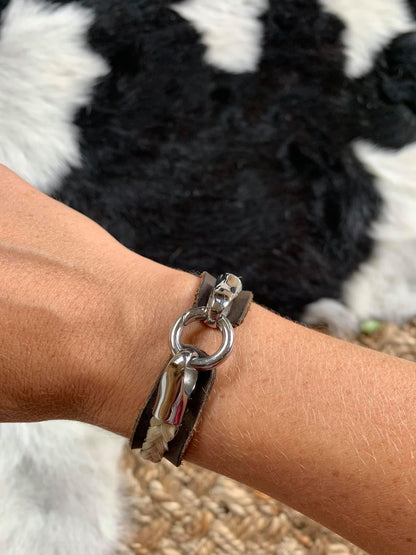 Water Buffalo Leather Horsehair Cuff Bracelet MTO