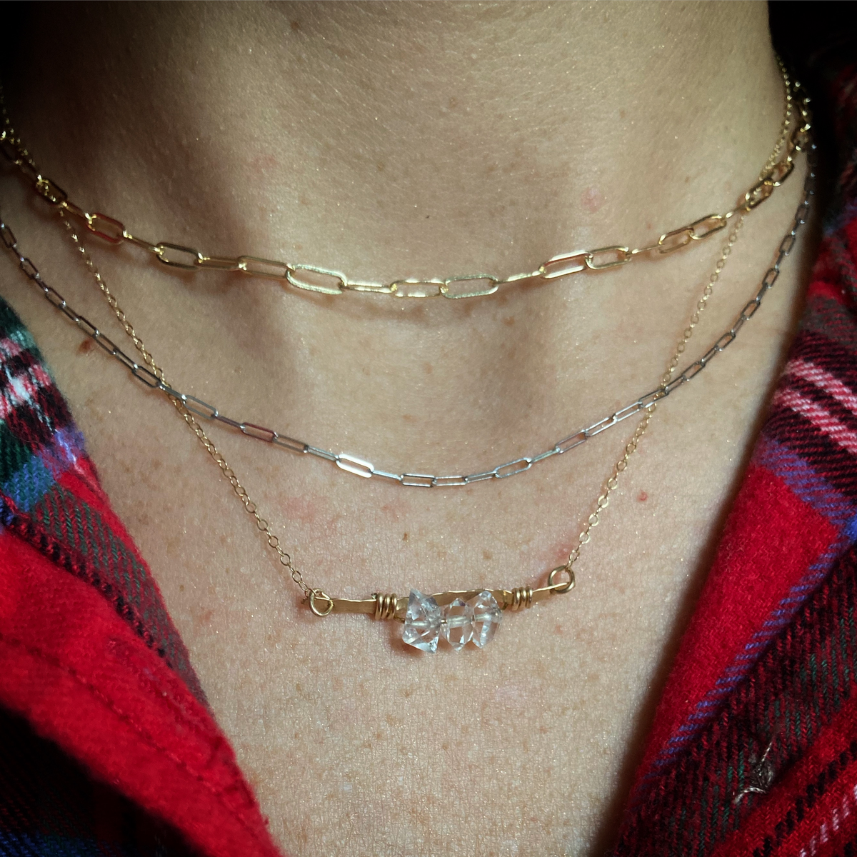 Hammered Herkimer Diamond Bar Necklace MTO