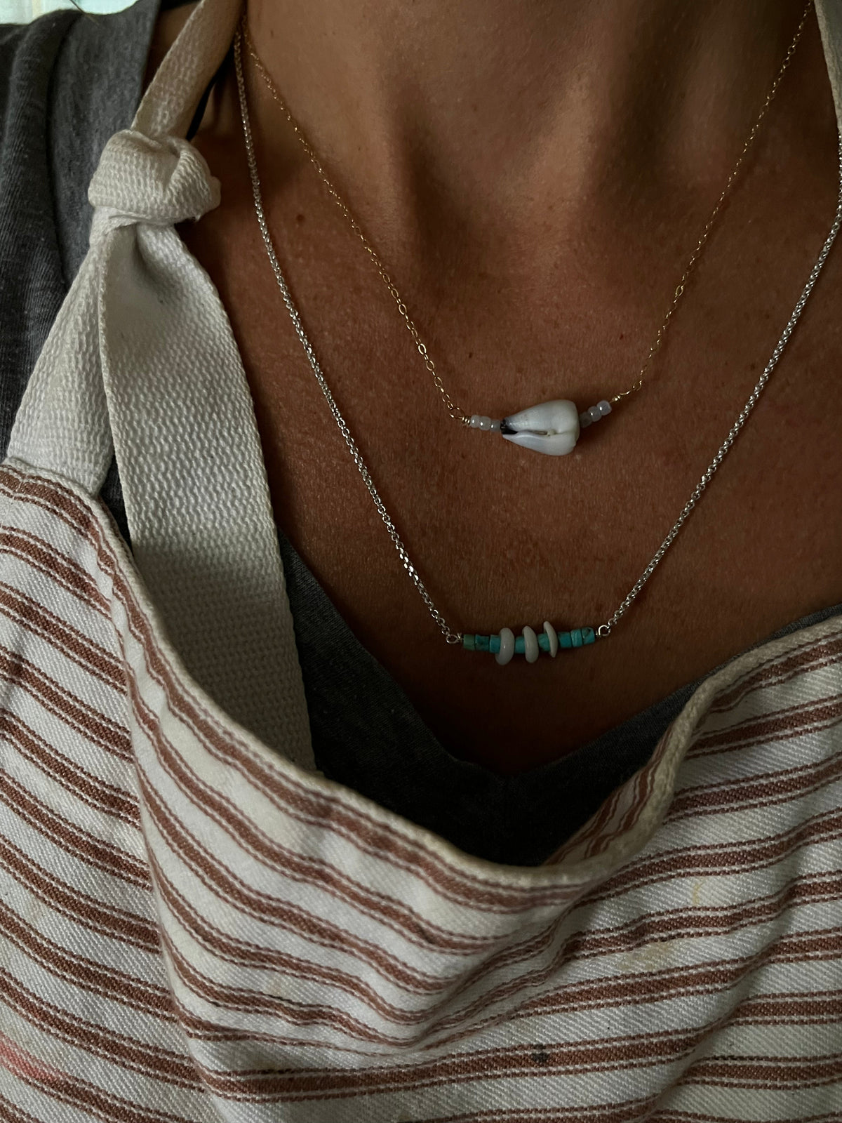 The Merchant Necklace in puka shell or herkimer diamond