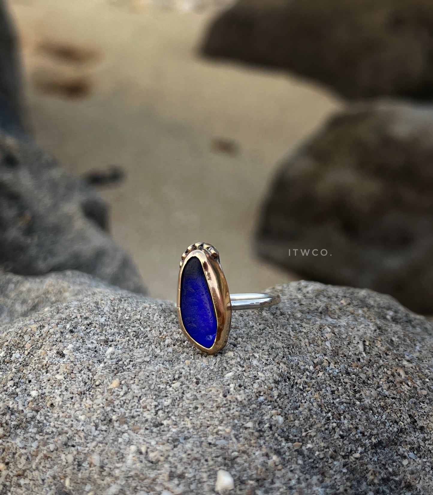 Mixed Metal Cobalt Blue Mermaid Tear Ring