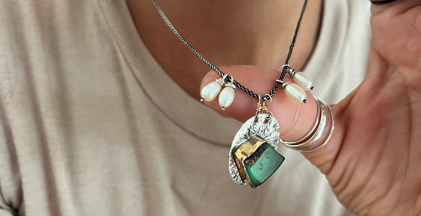 Chrysoprase Mixed Metal Necklace