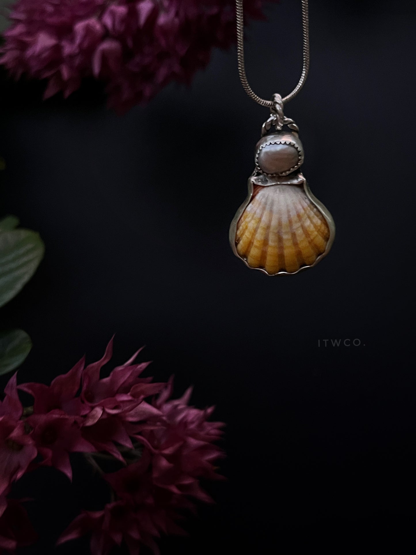 Kaua’i Sunrise Shell X Silver Tahitian Keshi Pearl Pendant