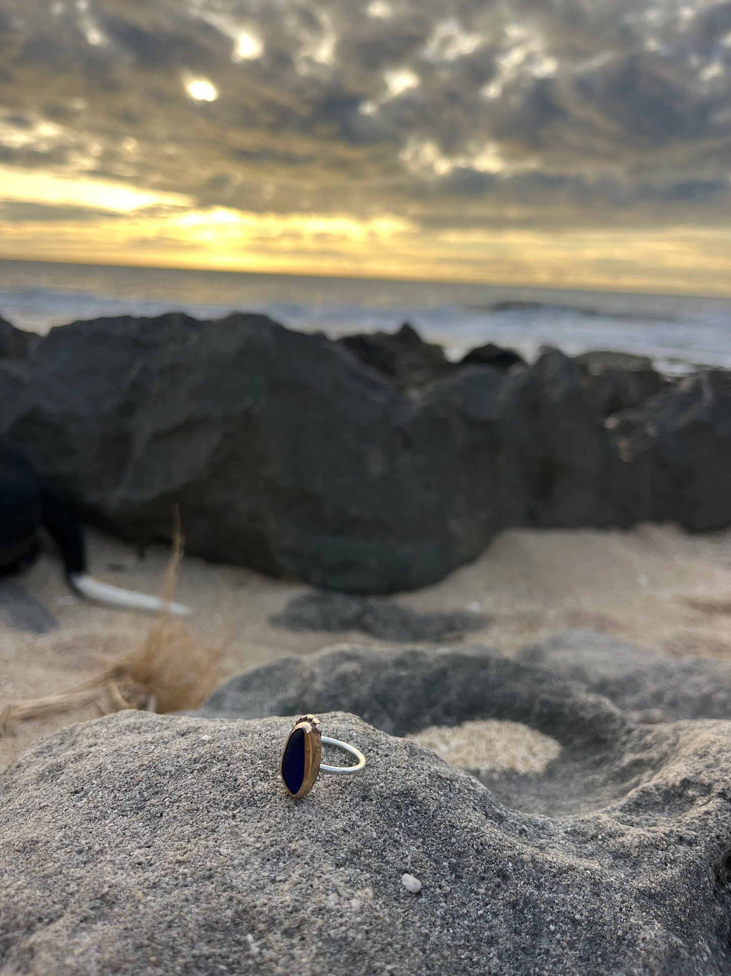 Mixed Metal Cobalt Blue Mermaid Tear Ring