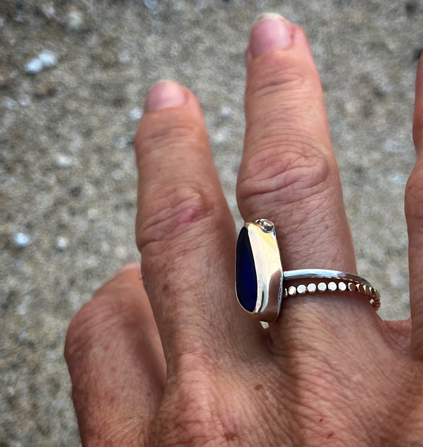Mixed Metal Cobalt Blue Mermaid Tear Ring
