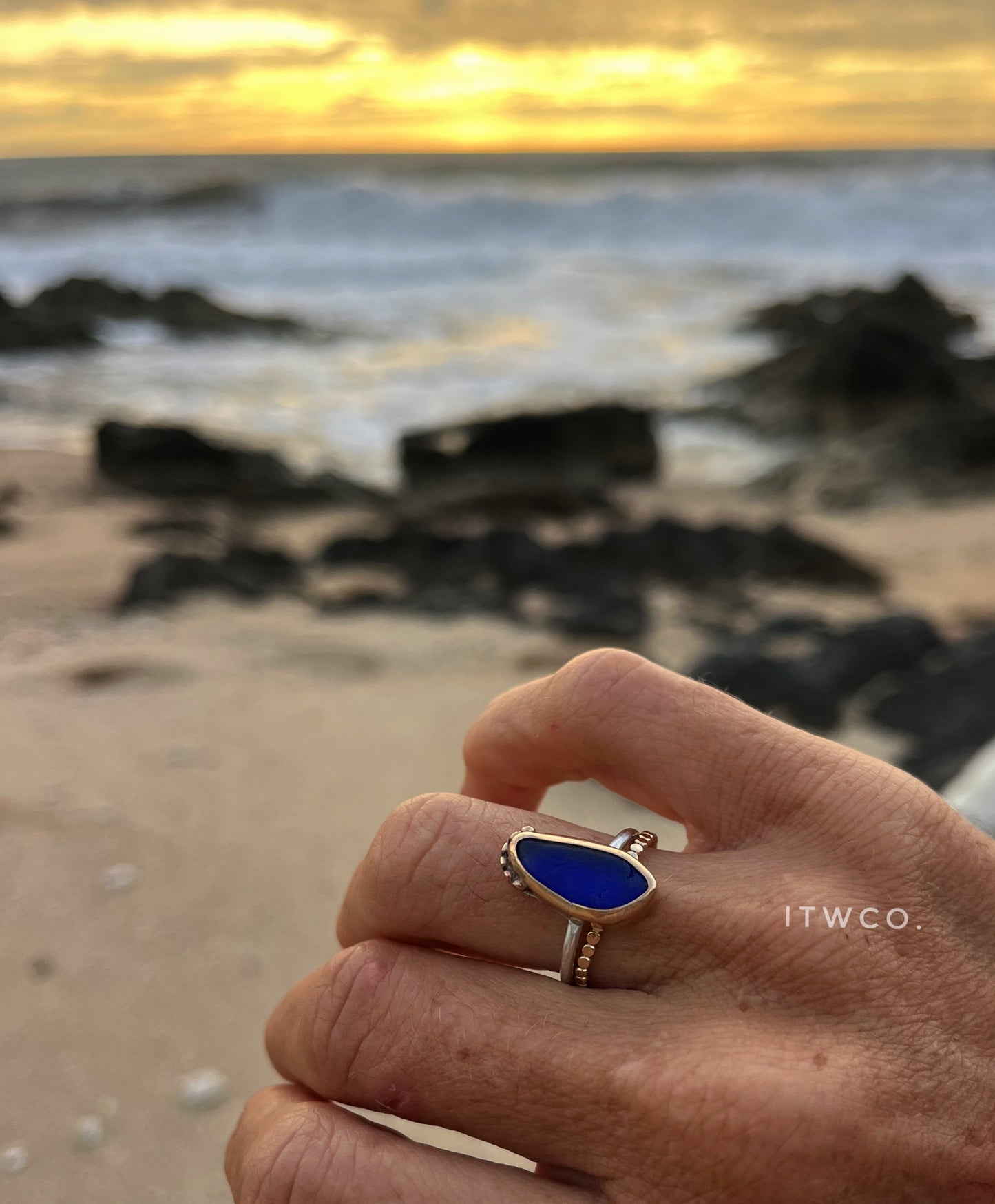 Mixed Metal Cobalt Blue Mermaid Tear Ring