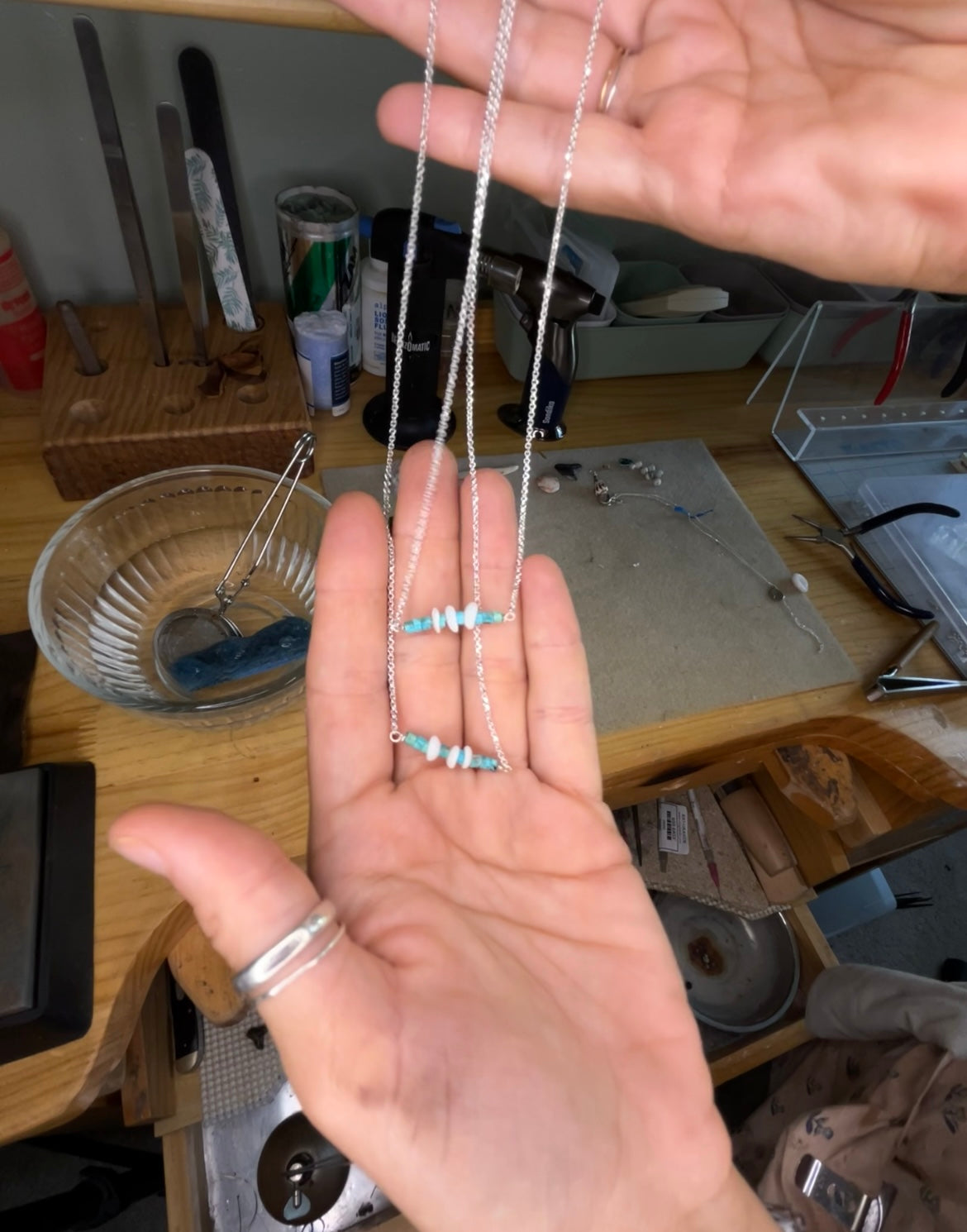 The Merchant Necklace in puka shell or herkimer diamond