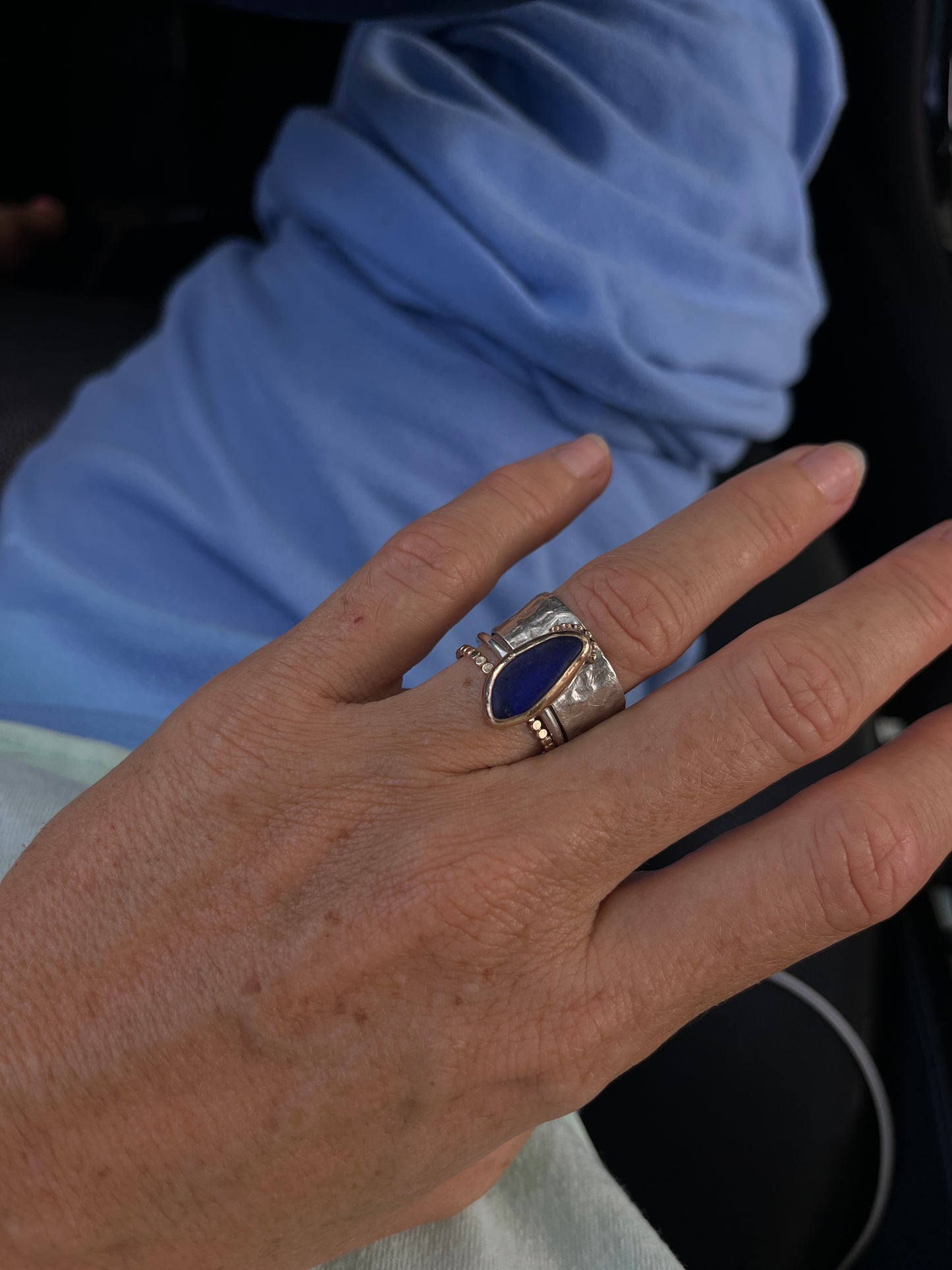 Mixed Metal Cobalt Blue Mermaid Tear Ring