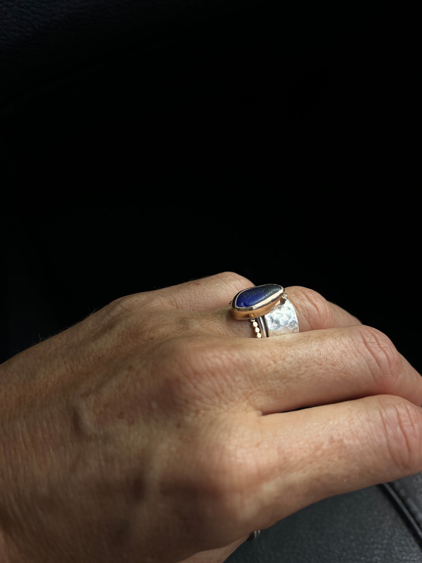 Mixed Metal Cobalt Blue Mermaid Tear Ring
