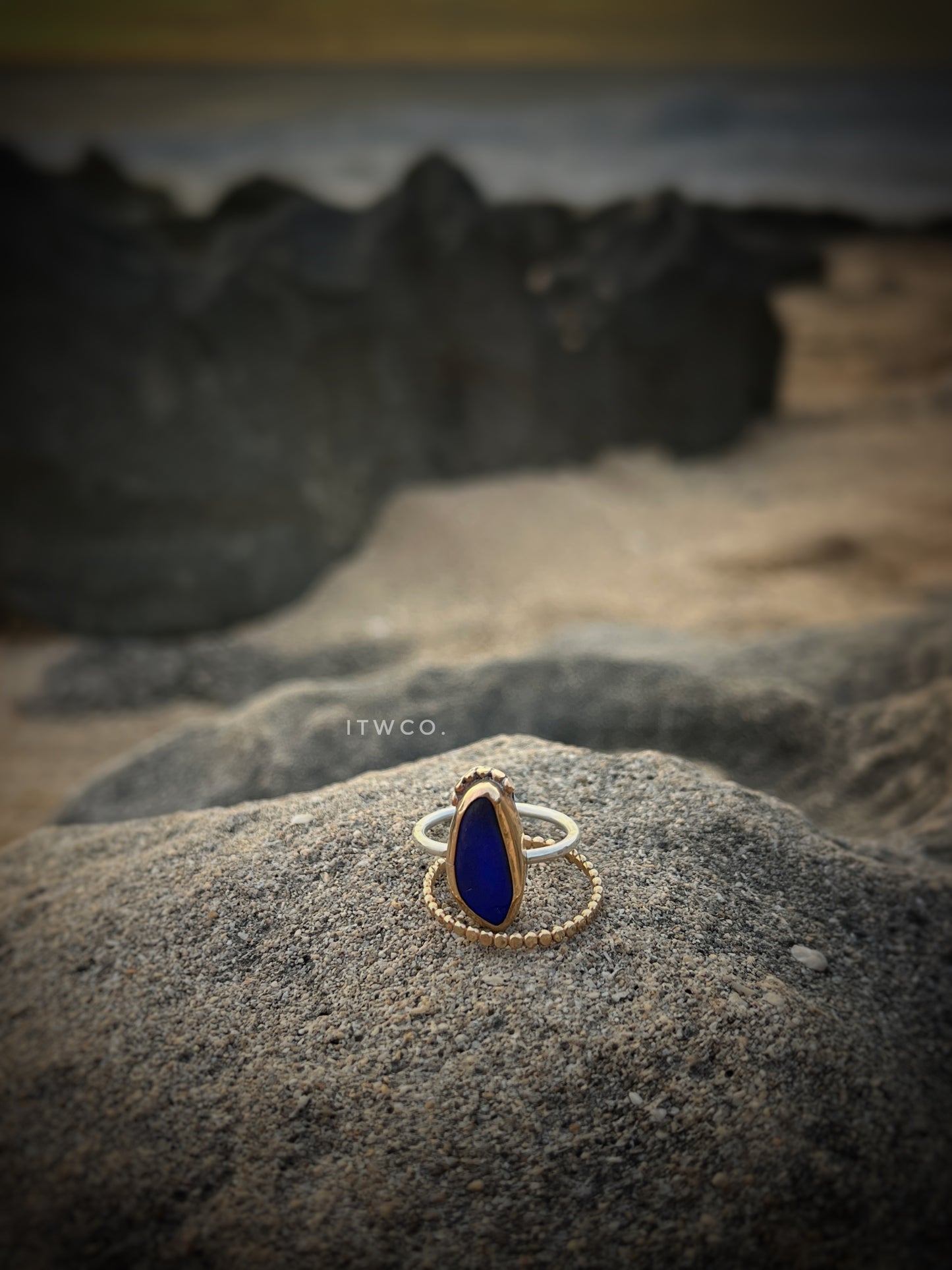 Mixed Metal Cobalt Blue Mermaid Tear Ring