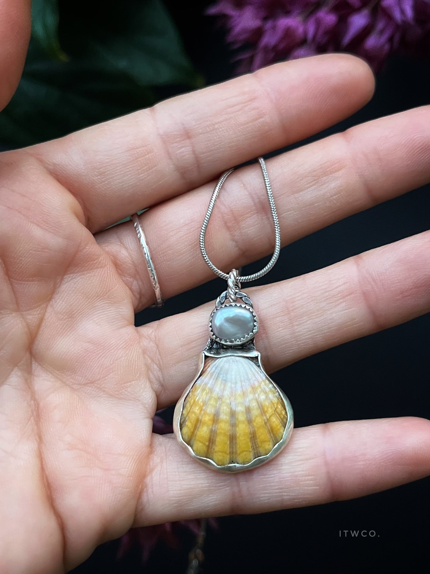 Kaua’i Sunrise Shell X Silver Tahitian Keshi Pearl Pendant