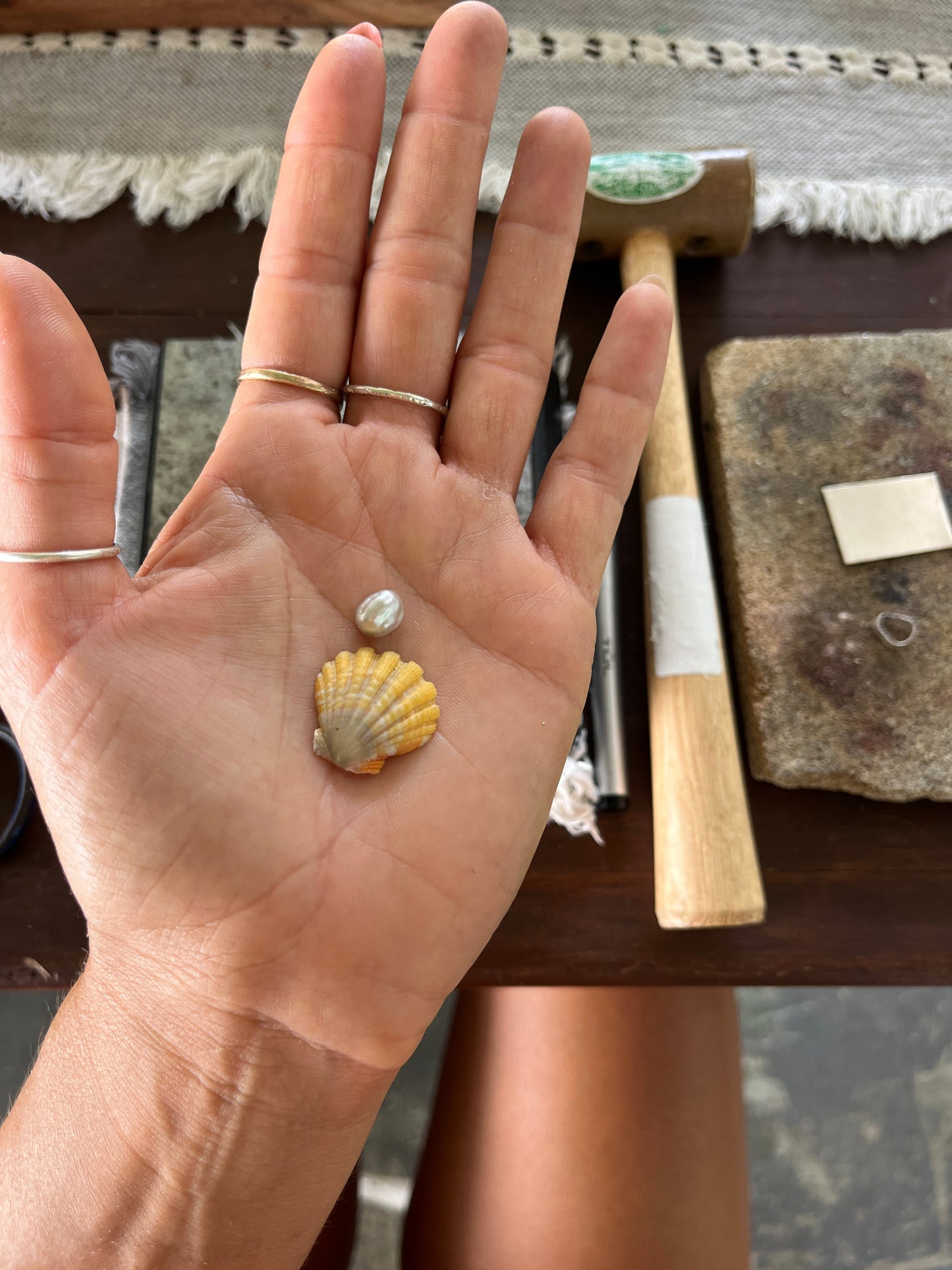 Kaua’i Sunrise Shell X Silver Tahitian Keshi Pearl Pendant