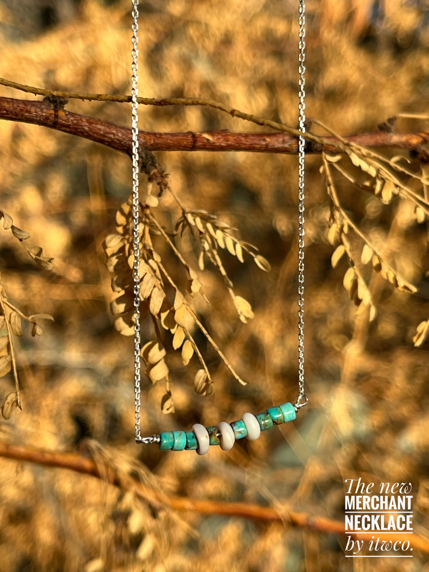 The Merchant Necklace in puka shell or herkimer diamond