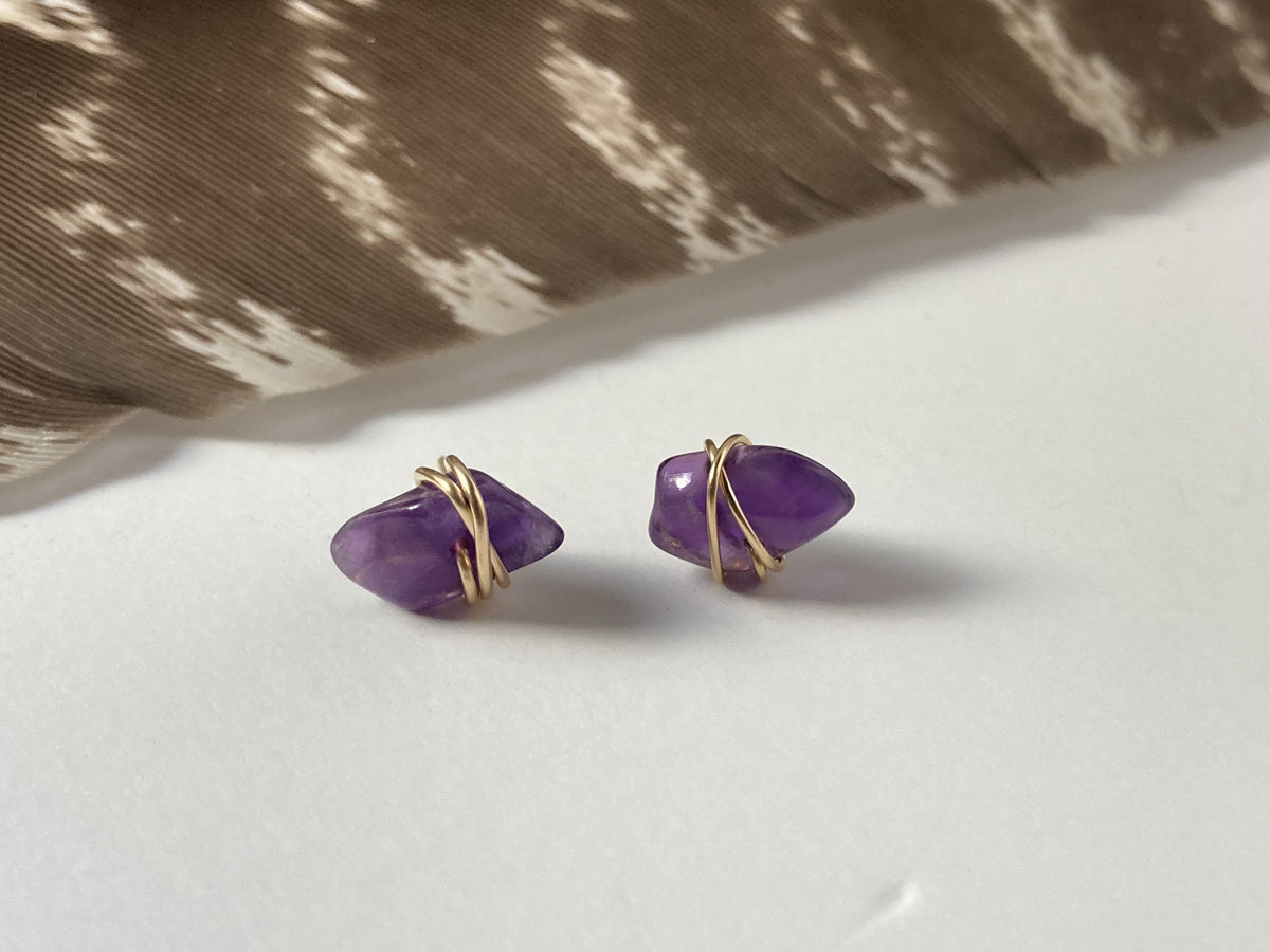 Natural Raw Amethyst Stud Earrings ♢ rts