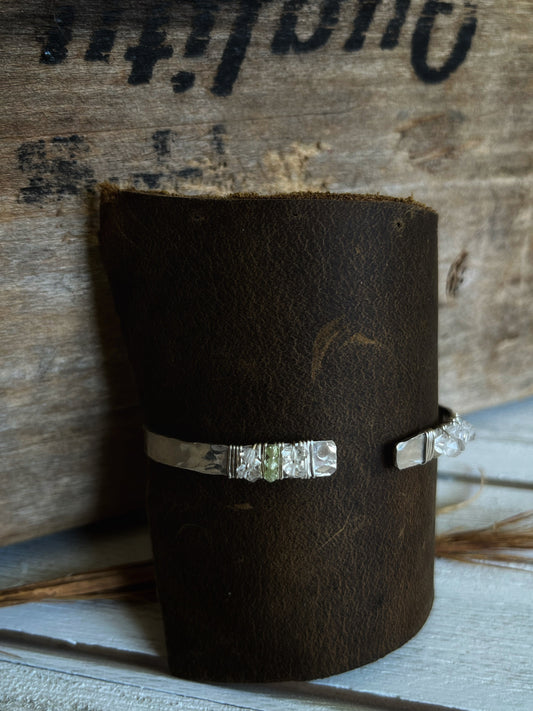 SET* Hammered Sterling Cuff Bracelet + Necklace | Herkimer Diamond x Peridot ♢ rts
