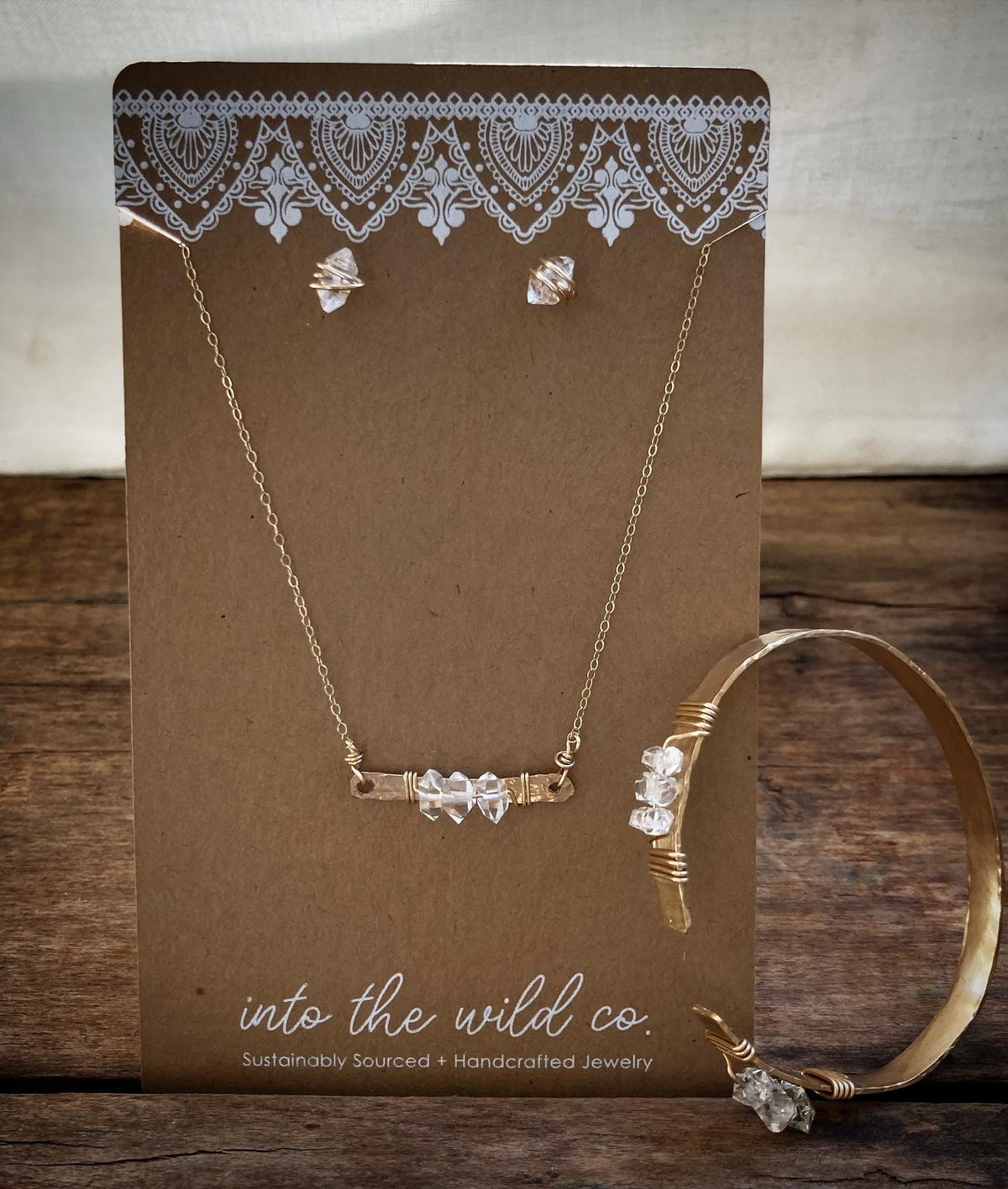 Hammered Herkimer Diamond Bar Necklace MTO