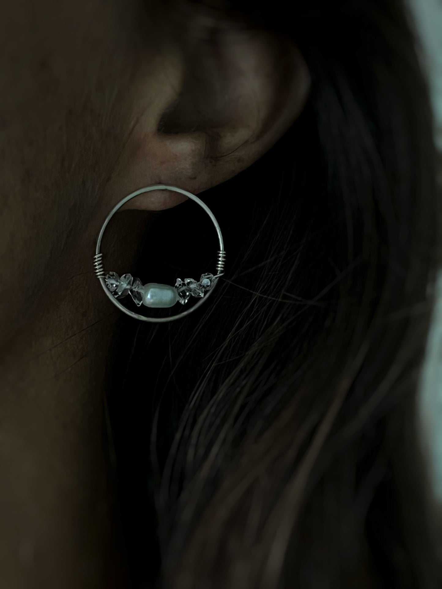 herkimer X pearl sterling hoops