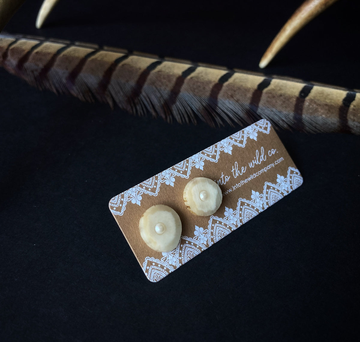 Signature Pearl or Gemstone Inlaid Antler Studs MTO