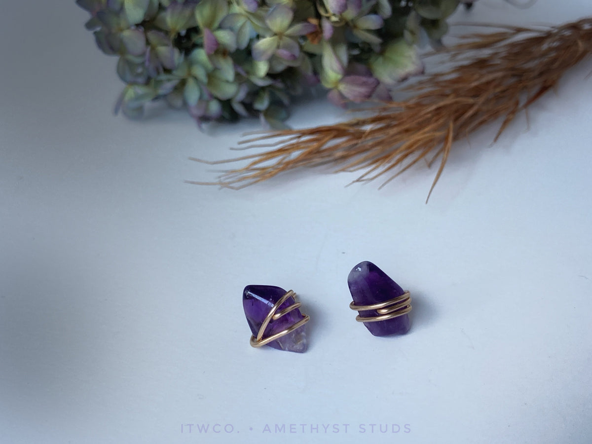 Natural Raw Amethyst Stud Earrings ♢ rts