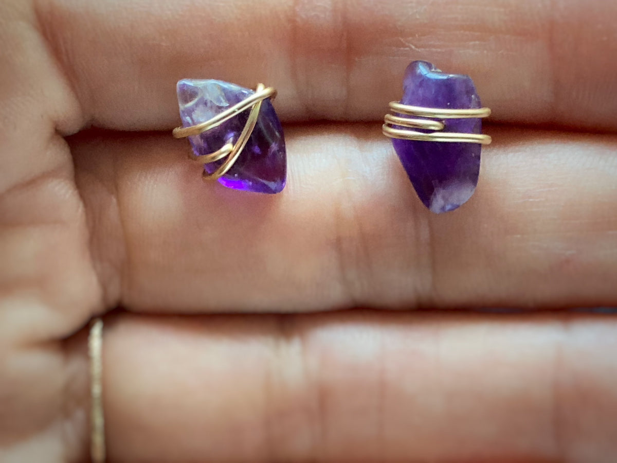Natural Raw Amethyst Stud Earrings ♢ rts