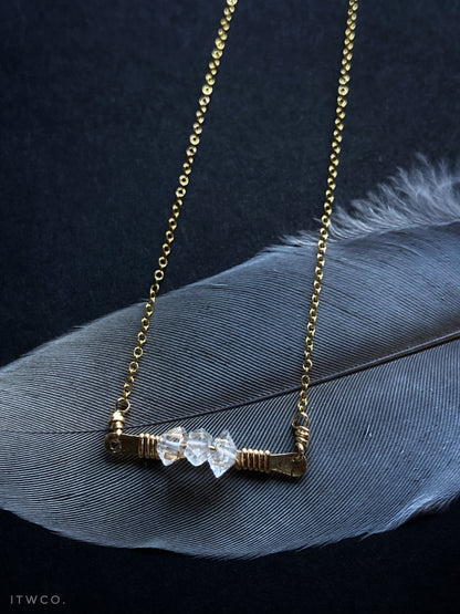Hammered Herkimer Diamond Bar Necklace MTO