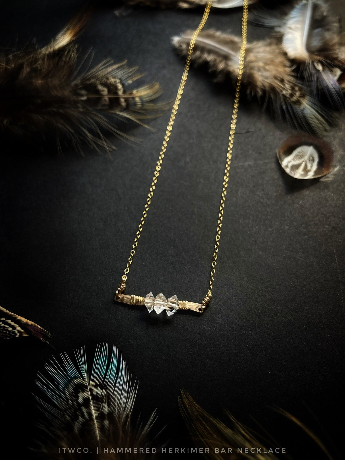 Hammered Herkimer Diamond Bar Necklace MTO