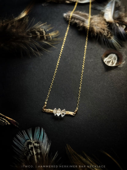 Hammered Herkimer Diamond Bar Necklace MTO