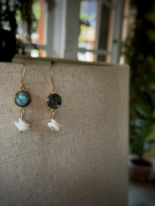 Labradorite + Puka Shell Earrings MTO