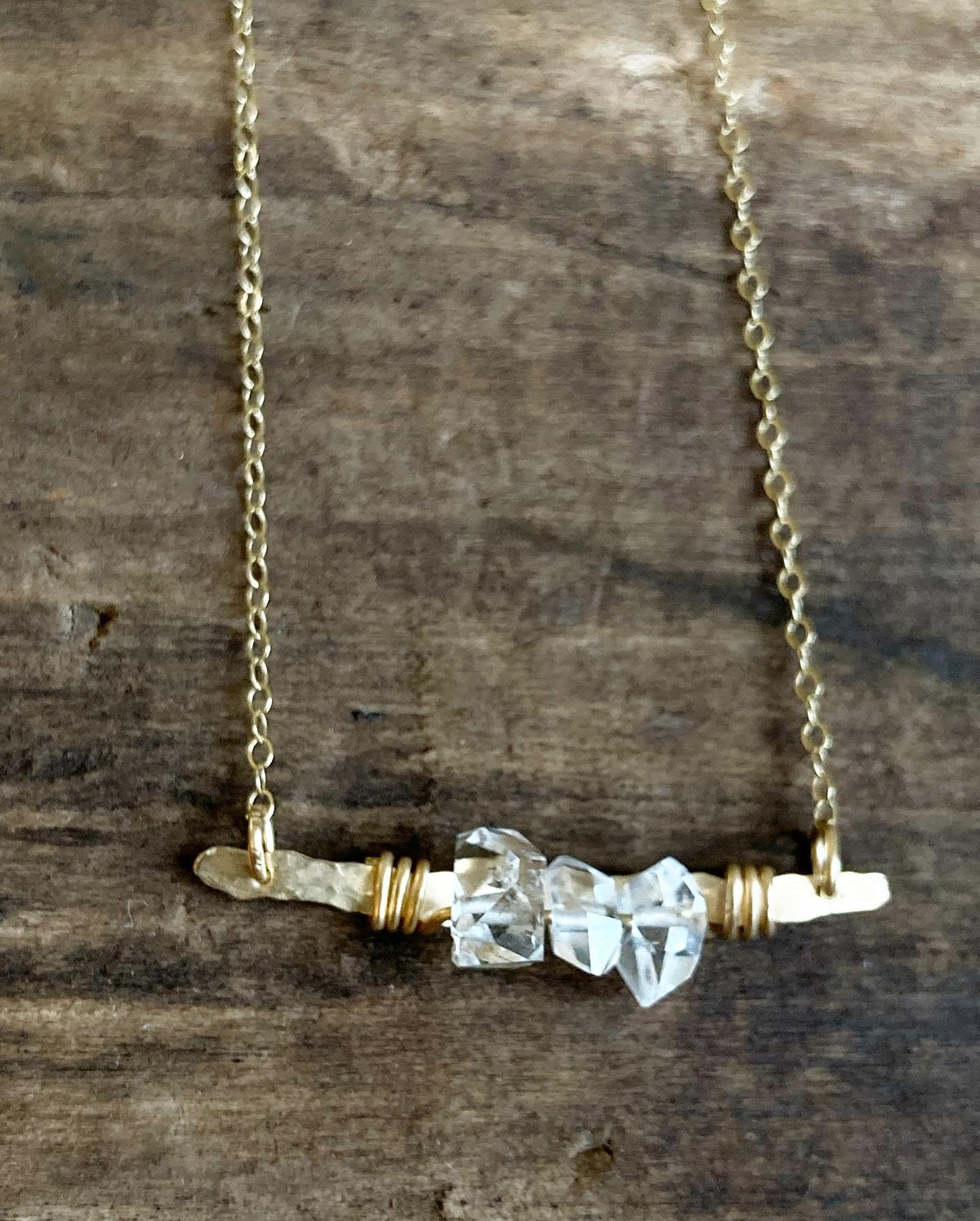 Hammered Herkimer Diamond Bar Necklace MTO