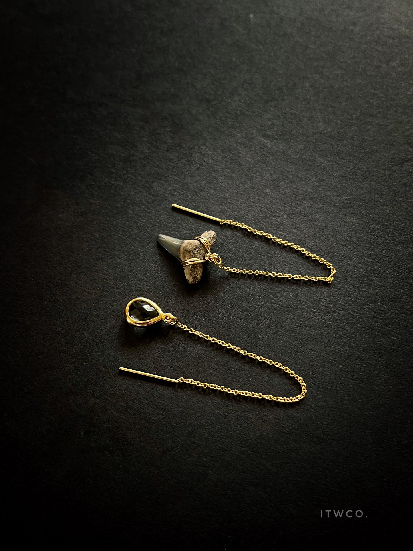 Shark Tooth + Tourmaline Threader Earrings MTO