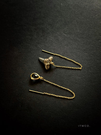 Shark Tooth + Tourmaline Threader Earrings MTO
