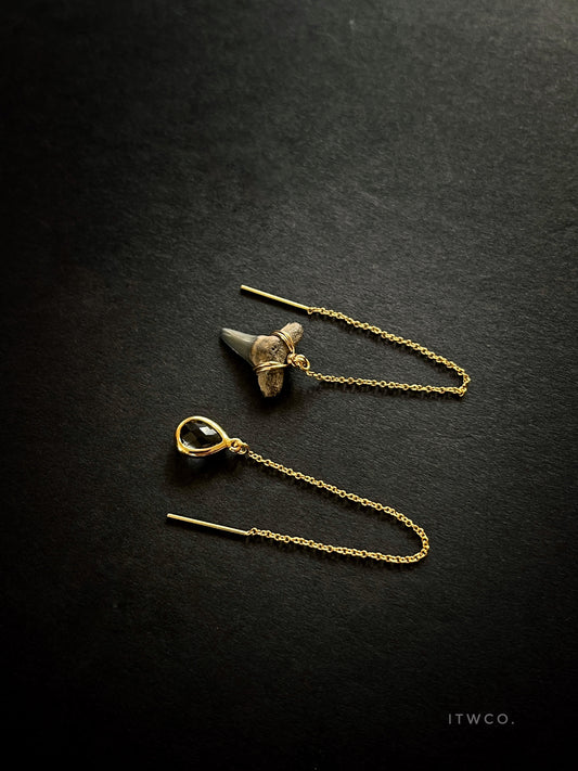 Shark Tooth + Tourmaline Threader Earrings MTO