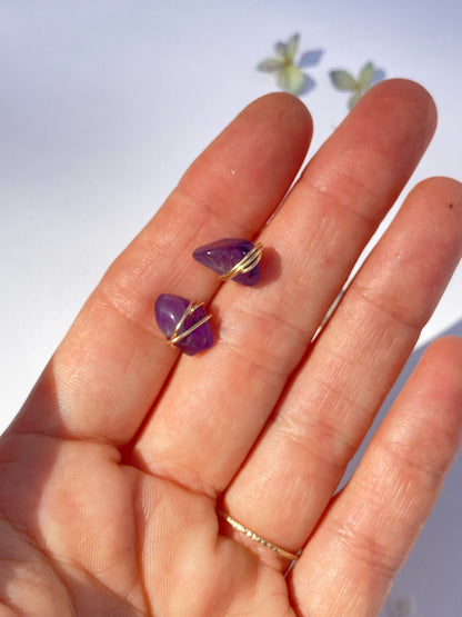 Natural Raw Amethyst Stud Earrings ♢ rts