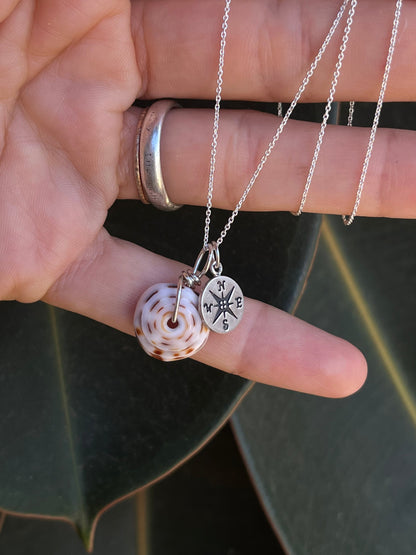 Puka Shell + Compass Rose Charm Necklace