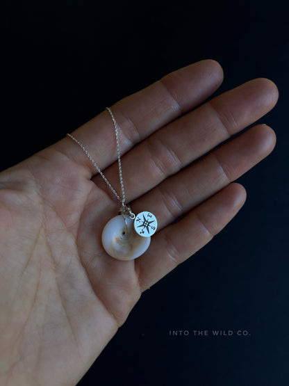 Puka Shell + Compass Rose Charm Necklace