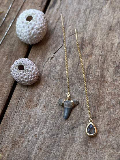 Shark Tooth + Tourmaline Threader Earrings MTO