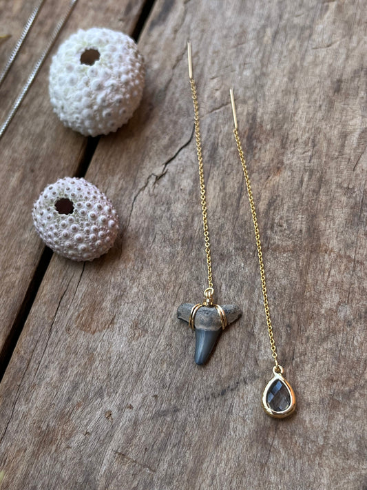 Shark Tooth + Tourmaline Threader Earrings MTO
