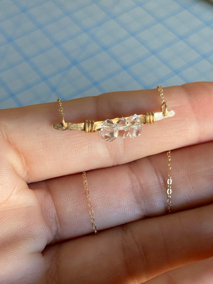 Hammered Herkimer Diamond Bar Necklace MTO