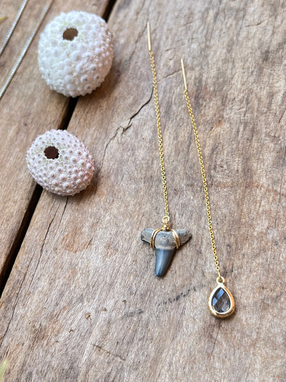 Shark Tooth + Tourmaline Threader Earrings MTO