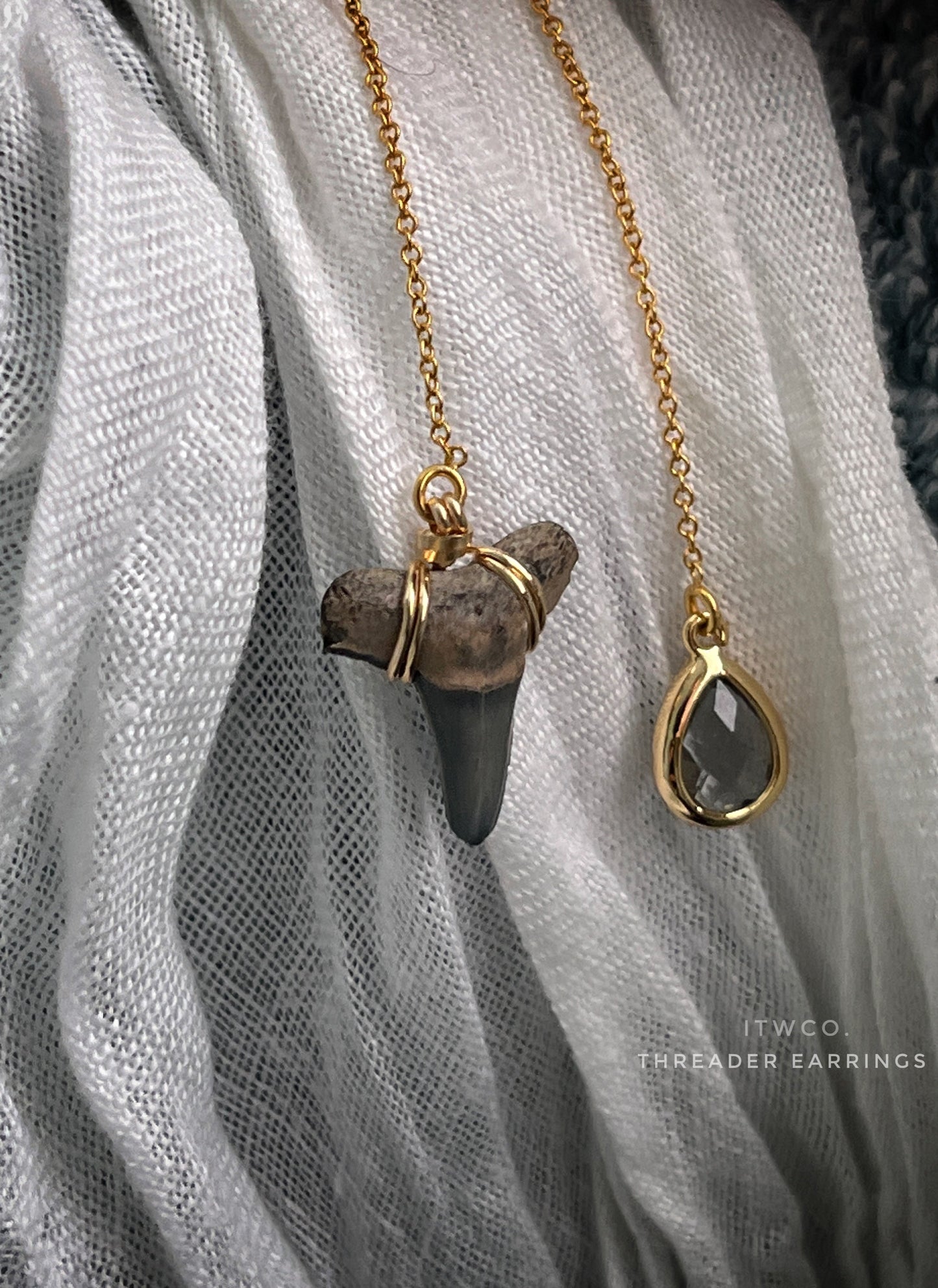 Shark Tooth + Tourmaline Threader Earrings MTO