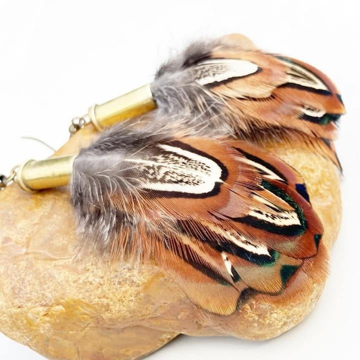 Pheasant + Recycled .22 Bullet Earrings MTO
