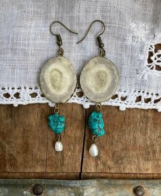 Antler + Turquoise + Pearl Earrings MTO