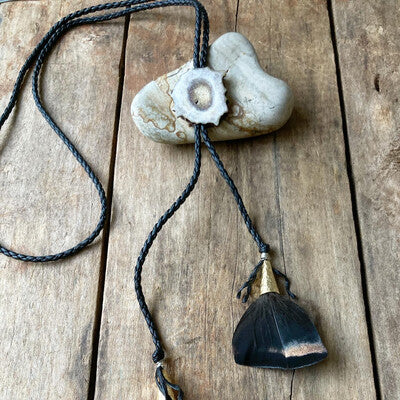 Whitetail Antler + Turkey Feather Bolo Tie / Lariat